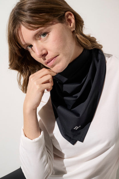 Bandana anti-UV noir pour femme, UPF 50+, idéal pour les activités de plein air et la protection solaire.