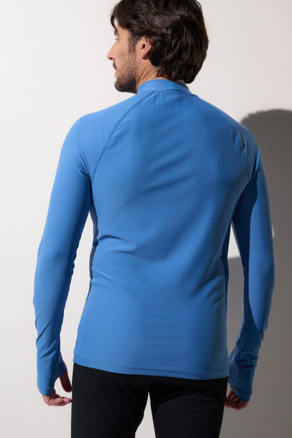 T-shirt de bain anti-UV bleu pour homme, UPF 50+, idéal pour les activités aquatiques et la protection solaire.