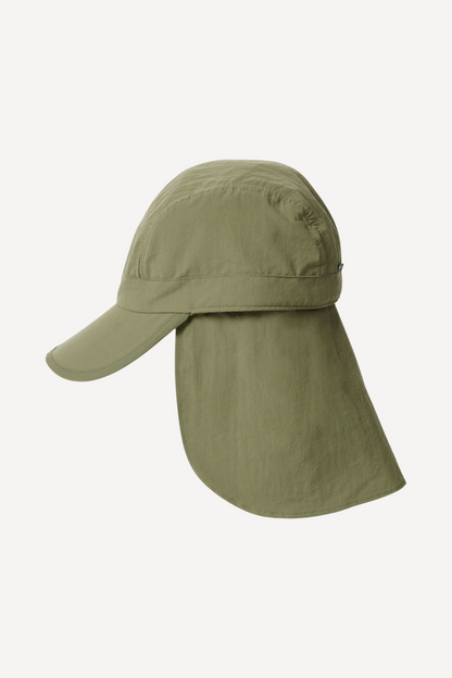 Casquette anti-UV vert olive UPF 50+, avec panneau solaire, idéale pour la protection solaire en extérieur.