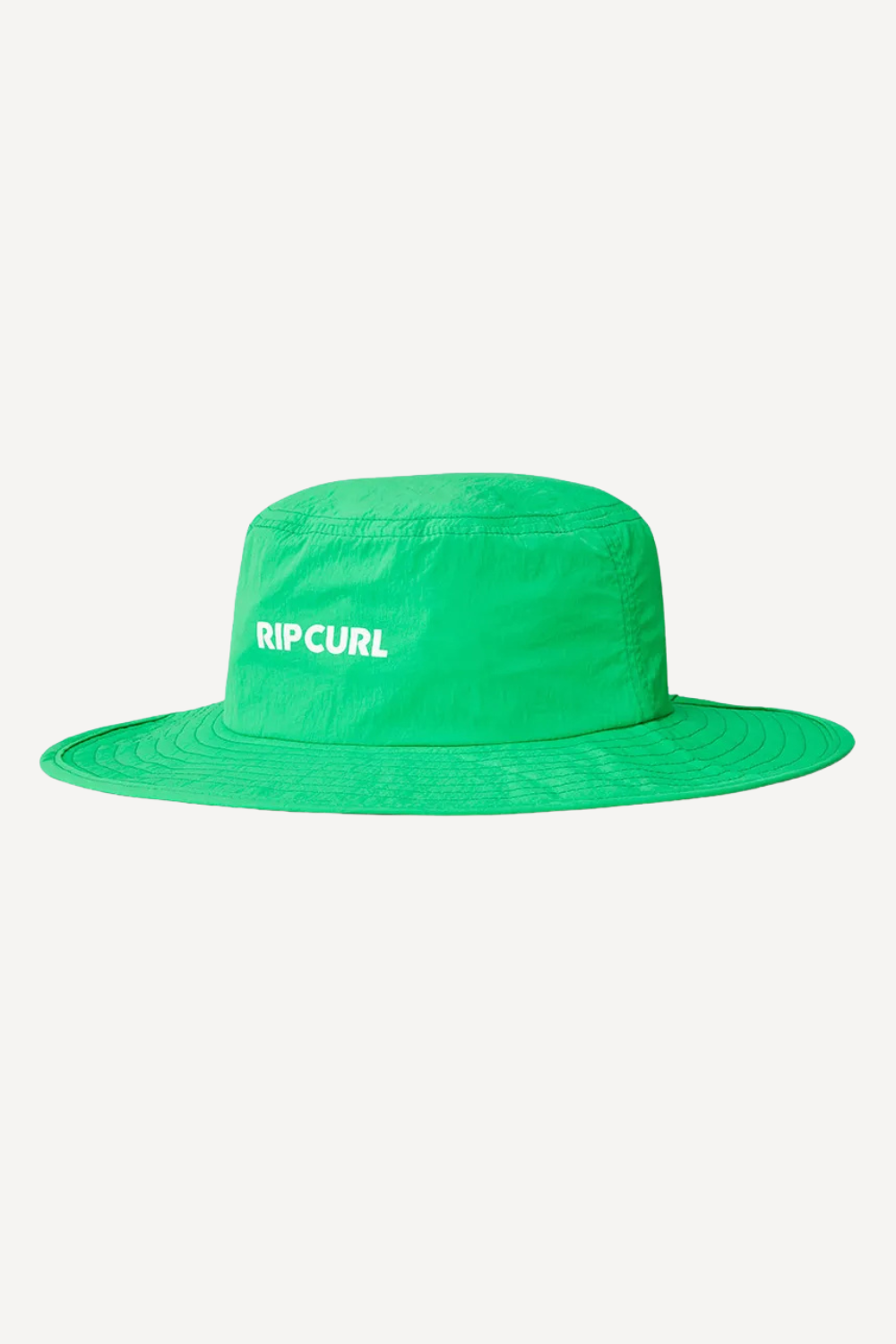 Chapeau de bain anti-UV vert Rip Curl avec large bord, idéal pour la protection solaire UPF 50+ à la plage.