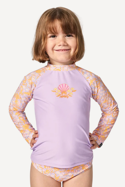 T-shirt de bain anti-UV pour fille, couleurs pastel, manches longues, UPF 50+, idéal pour les journées à la plage.