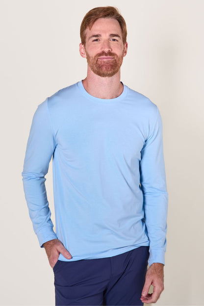 T-shirt anti-UV bleu pour homme, léger et confortable, tissu UPF 50+ pour protection solaire au quotidien.