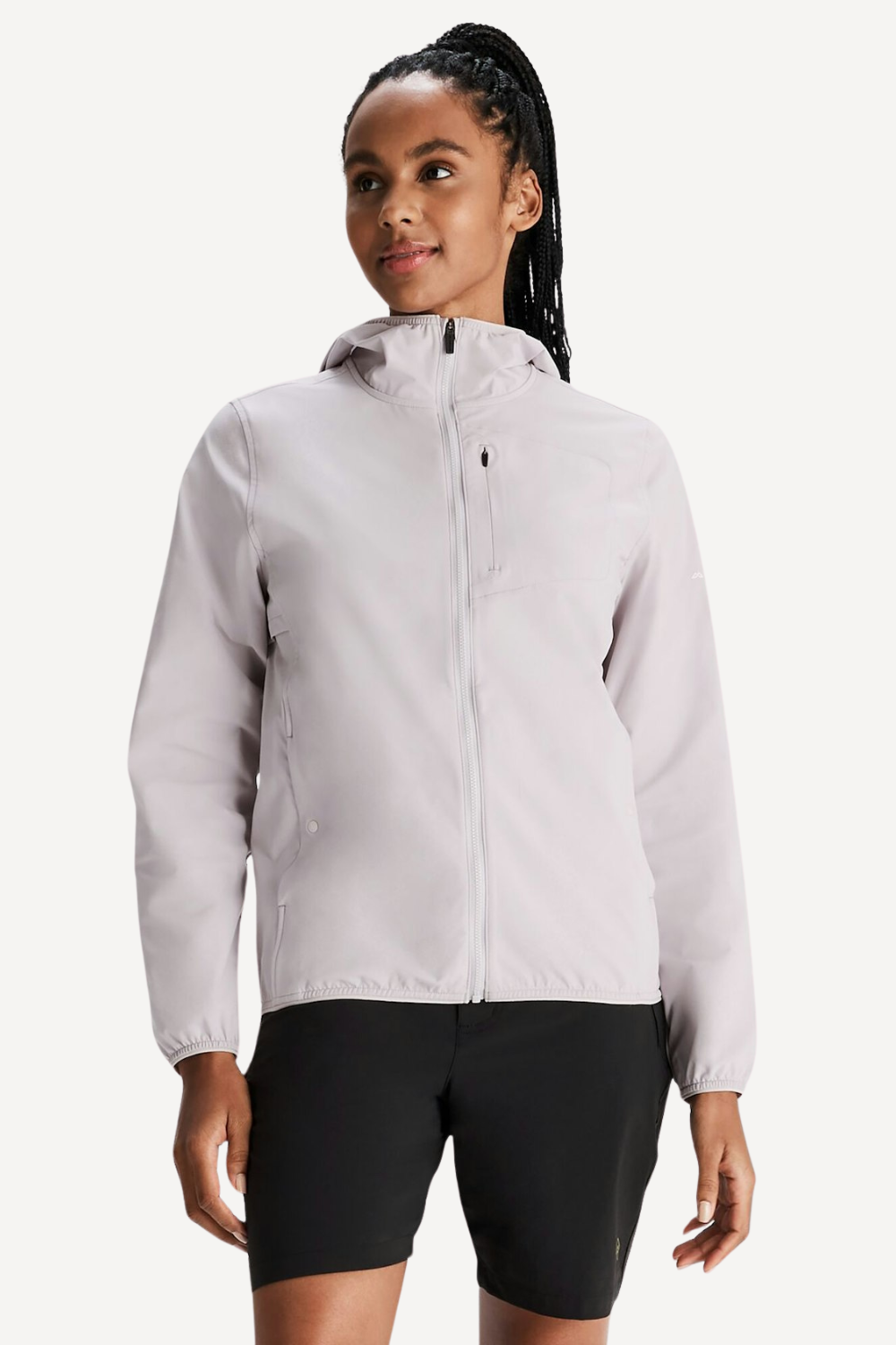 Veste anti-UV légère et respirante pour femme, couleur gris clair, protection solaire UPF 50+ idéale pour randonnée.